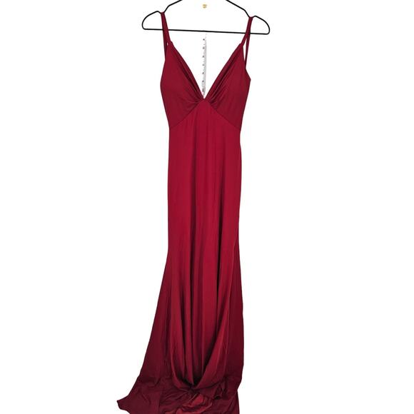 Vintage Y2K Womens Sz M Maxi Formal Dress Red w/ Train Low Back Padded Bust - Picture 1 of 4